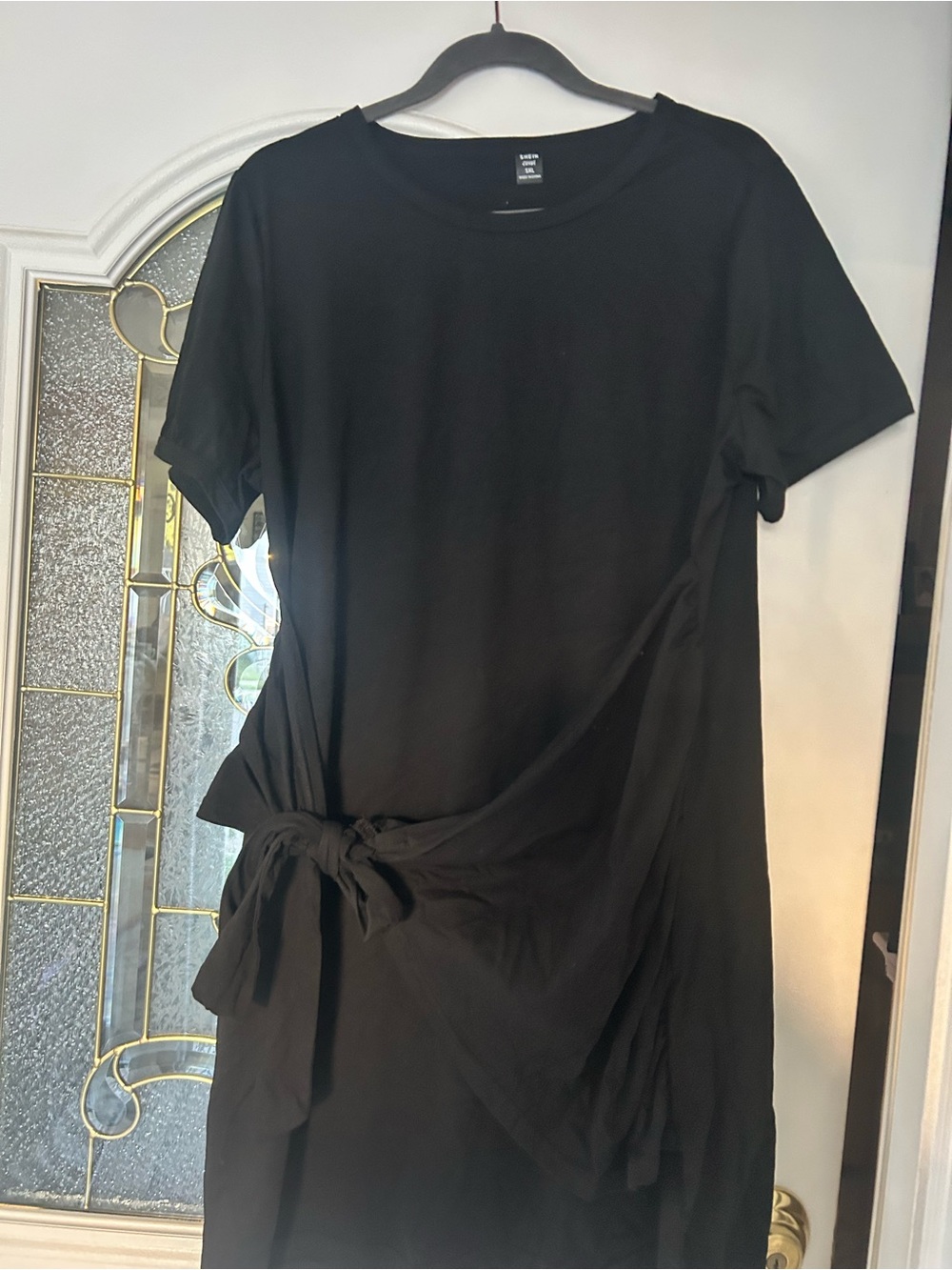 Black Tie-Detail Short Sleeve Women's dress